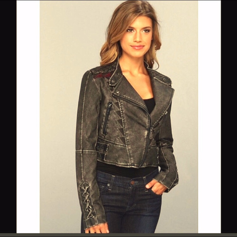 Sam Edelman Faux Leather Moto Jacket XS Charcoal